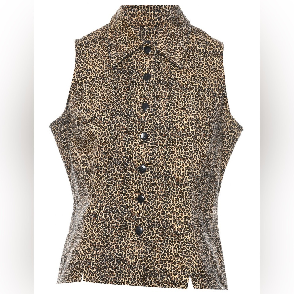 Vintage 1990s Leopard Print Vest Button-Front Waistcoat